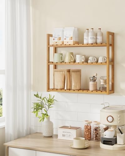 SONGMICS Bamboo Bathroom Shelf, 3-Tier Adjustable Plants Rack