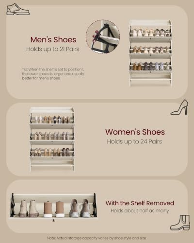VASAGLE Narrow Shoe Storage Cabinet Organizer with 3 Flip Drawers