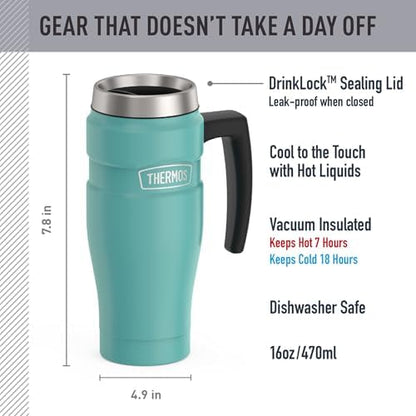 THERMOS Stainless King Travel Mug with Handle, 16oz, Matte Teal