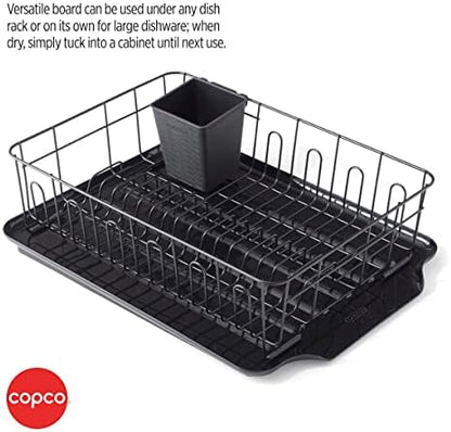 Copco Large Black Drain Board Fits Under Any Large Dish Rack to Catch Water or for Larger Pots Alone, Angled Base Allows for Self Draining with Raised Ribs to Prevent Water from Puddling