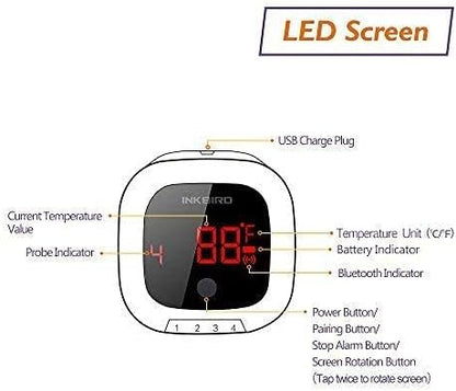 Inkbird Bluetooth Digital Wireless Meat Thermometer with 4 Probes Timer, Alarm,150 ft Barbecue Cooking Kitchen Food Meat Thermometer for Grill BBQ Smoker, Oven, Drum