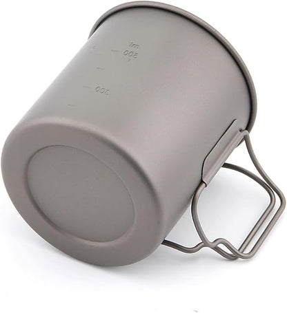 Titanium Camping Mug 750 ml / 25 oz Single-Wall Pot with Lid, Ultralight Backpacking Cup, Folding Handles, Boil Water & Cook Meals for Hiking, Bushcraft, Outdoor Survival