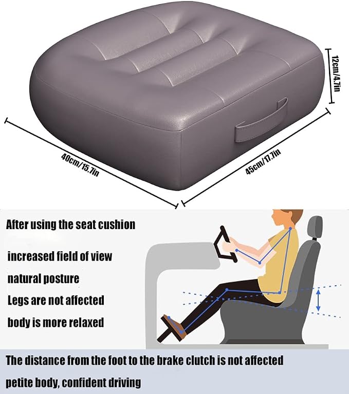 Adult Booster Seat Cushion/Car Seat Cushions for ShortPeople/Effectively Increase The Field of View by 12cm/4.7in,Back Fatigue Relief Adult Booster Chair Cushion Angle Lift Big Seat Cushion/Grey