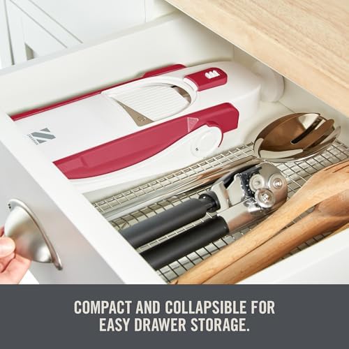 Zakarian by Dash Safe Slice® Mandoline - Features Thickness Adjuster, Stainless Steel Blades, and Foldable, Easy-To-Store Design - Cranberry