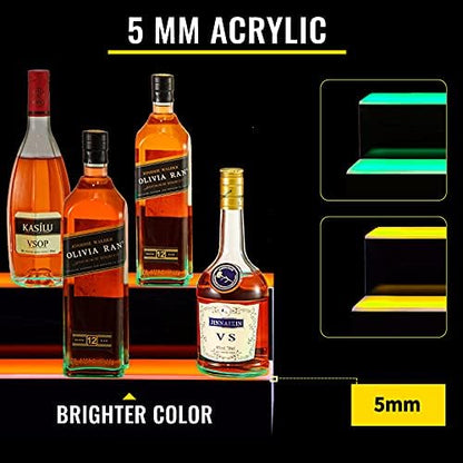 VEVOR LED Lighted Liquor Bottle Display Shelf, 2 Step 40 inch LED Home Bar Shelves, Acrylic Lighted Illuminated Display Rack with RF Remote & App Control 7 Static Colors 1-4 H Timing for 20 Bottles