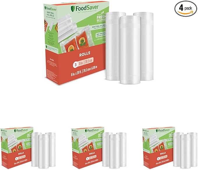 FoodSaver Custom Fit Airtight Food Storage and Sous Vide Vacuum Sealer Bags, 8 x 20', Perfect for Meal Prep and Sous Vide Cooking (Pack of 12)