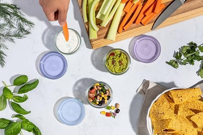 Ello Color Lock 4oz Glass Condiment Containers with Lids, 3 Pack, Purple