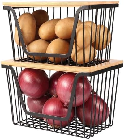 2 PACK Pantry Organizers and Storage, Stackable Onion Potato Bins