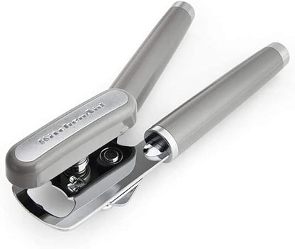 KitchenAid Classic Multifunction Can Opener and Bottle Opener Easy to Use, Razor Sharp Stainless Steel Cutting Wheel, Soft Ergonomic Handles, Gray