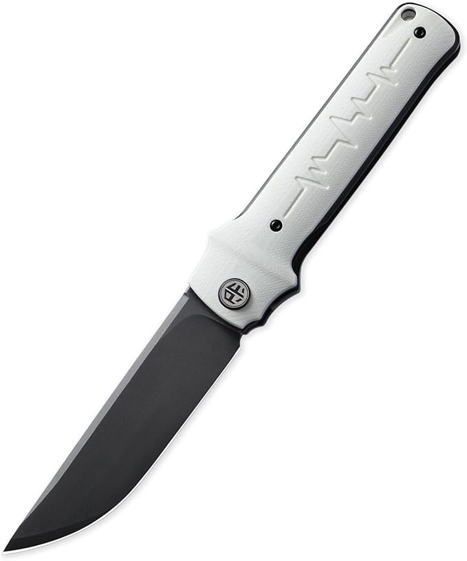 Petrified fish PFB04 Tena Folding Knife, 3.82" D2 Steel Black Stonewashed Blade G10 Handle Pocket Folding knife for EDC Camping Outdoor (White Black Stonewashed)
