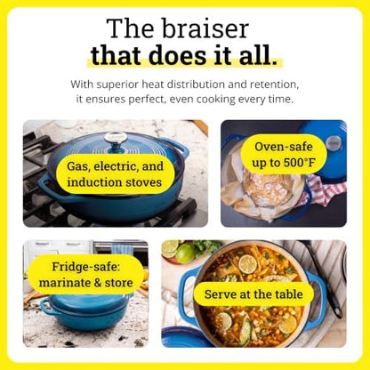 Lodge Essential Enamel Cast Iron Braiser, 3.6 Quart, Caribbean Blue