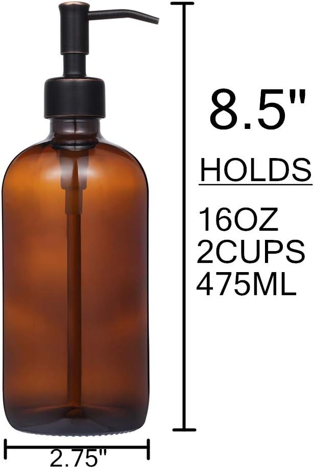2 Pack Thick Amber Glass Pint Jar Soap Dispenser