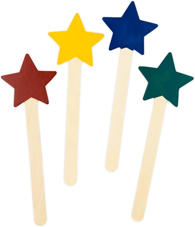 Hygloss Natural Wood Popsicle Sticks - Craft Stick - Great for Arts and Crafts - Patriotic Class Activity - Star Shape - 6.25 Inches High - 6 Pcs