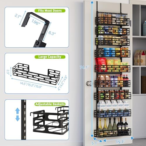 9-Tier Over Door Pantry Rack, Heavy Duty Metal Organizer for Kitchen