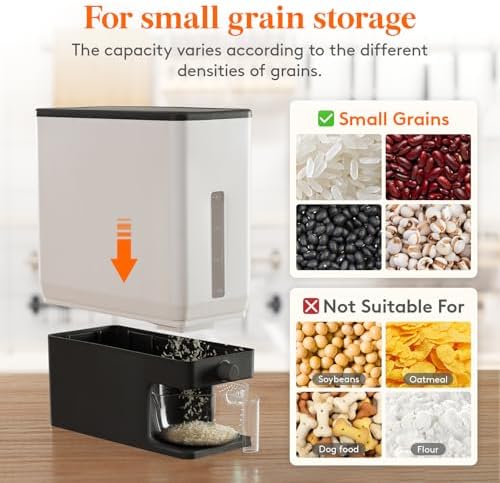 Lifewit Rice Container 29 Lbs, One-Press Dispenser, Black 2 Packs