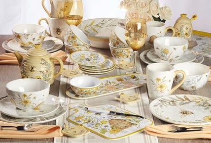 Bee Sweet 8.5" Ceramic Salad & Dessert Plates, Set of 4 – Assorted Bee & Floral Designs with Uplifting Sayings, Cottagecore Tableware for Spring, Brunch, and Everyday Dining