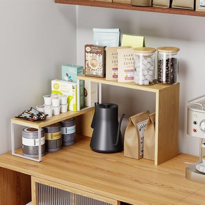 Cabinet Organizer Shelf, 2-Tier Kitchen Counter Organizer Corner Shelves Coffee Bar Organizers for Countertop Kitchen Storage Spice Rack