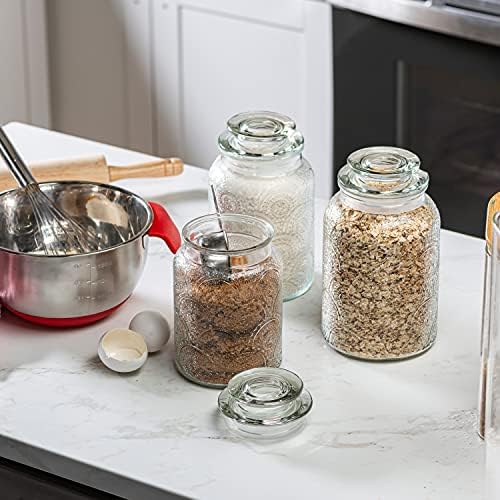 4pc Vintage Glass Canister Set with Airtight Lids - For Kitchen Food Storage and Organization
