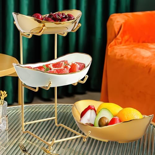 3 Tier Fruit Basket, Ceramic Fruit Bowl for Kitchen Counter