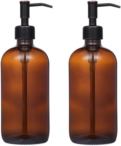 2 Pack Thick Amber Glass Pint Jar Soap Dispenser