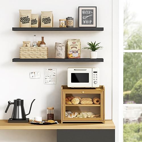 Bamboo Bread Box Double Layer, 2 Tier BreadBox for Kitchen Countertop
