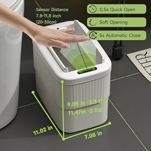 Sensor Hanging Trash Can with Lid 2.5 Gallon, Motion Sensor Garbage Can