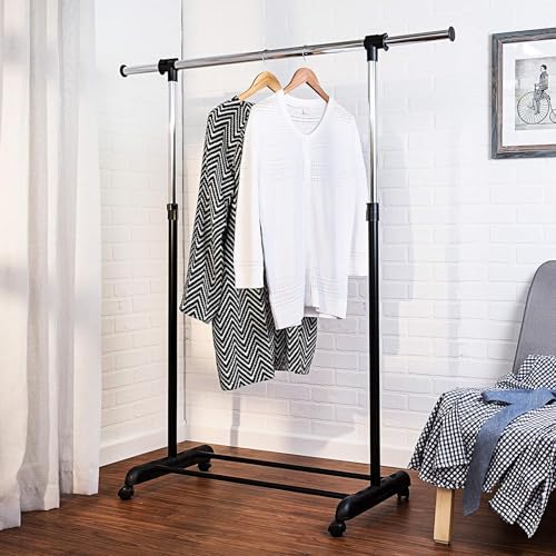 Honey-Can-Do Rolling Garment Rack with Adjustable Height and Width, Metal Clothes Rack, Heavy-Duty Organizer, Chrome