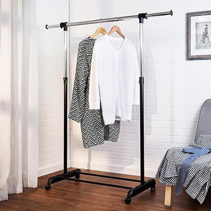 Honey-Can-Do Rolling Garment Rack with Adjustable Height and Width, Metal Clothes Rack, Heavy-Duty Organizer, Chrome