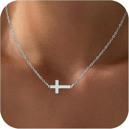 Cross Necklace for Women Trendy - Dainty 18K Real Gold Plated Minimalist Cross Necklace Non Tarnish Waterproof Trendy Cute Simple Small Necklaces Easter Christian Religious Faith Jewelry Gifts