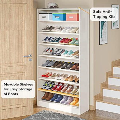 Tribesigns Shoe Cabinet, 9 Tiers 40-45 Pairs Heavy Duty Wood Freestanding Shoe Storage Cabinet, 70.8'' Tall Shoe Organizer with Open Storage for Entryway, White
