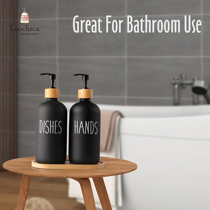 LOOCHICA 2 Pack Black Glass Soap Dispenser Set