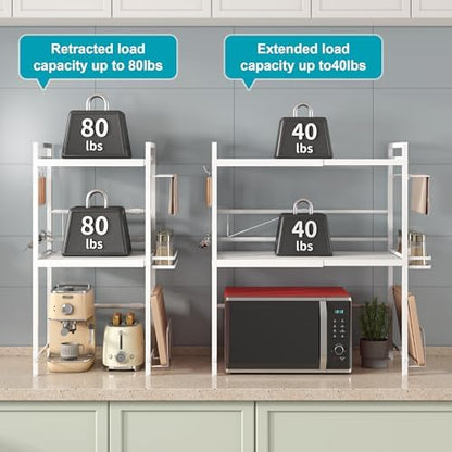 Expandable Microwave Stand Kitchen Countertop Organizer With Storage, White