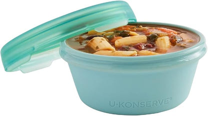 U Konserve Platinum Silicone Food Storage Bento Box Dual Seal Container - Leak Proof, Shatter Proof, Dishwasher Safe, Plastic Free - 8oz (Seafoam)