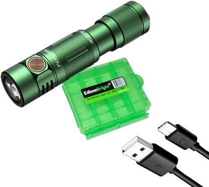 EdisonBright Fenix E05R 400 Lumen USB Rechargeable EDC Keychain Flashlight Charging Cable Carrying case (Mint Green)