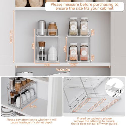 Yieach 2 Tier Sliding Spice Racks for Cabinets,2 Pack 10.4'' Deep Narrow Vertical Spice Rack Pull Out for Inside Cabinets,Kitchen,Pantry,Cupboard Seasoning,Jar Organizer and Medicine Cabinet Storage