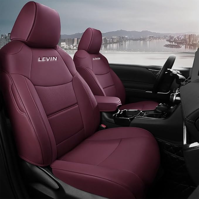 Custom Fit RAV4 Car Seat Covers for Select Toyota RAV4 2019 2020 2021 2022 2023 2024 2025 LE,XLE,XLE Premium,Limited - Full Set,Leather (Burgundy)