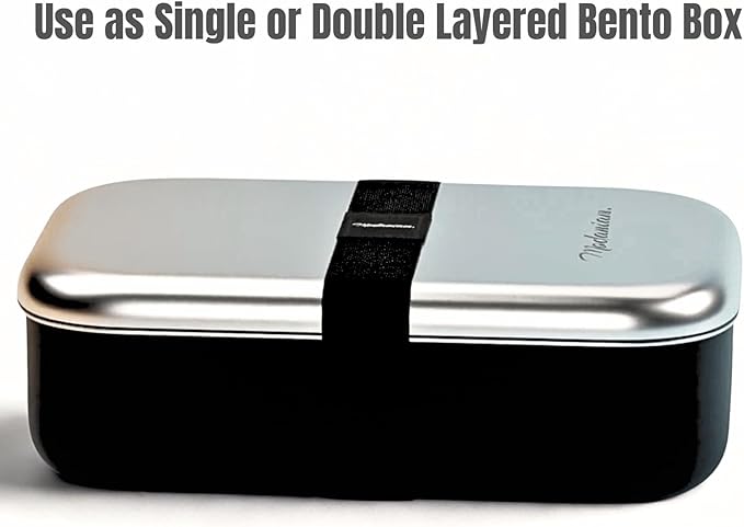 Stackable Stainless Steel Bento Box Adult |leak proof| Stainless Steel Lunch Box container| Metal Bento box|Lunch Container Food storage |large compartment| bentobox| Non toxic|Black