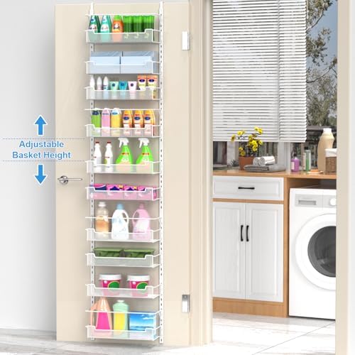 VyGrow Over the Door Pantry Organizer, 10-Tier Over the Door Organizer with Adjustable Basket, Pantry Door Organization for Pantry Kitchen Storage Room Spice Rack, White