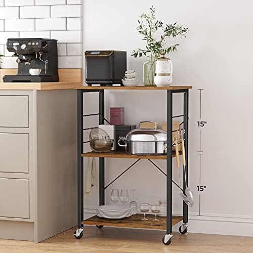 VASAGLE Kitchen Shelf on Wheels, 23.6 Inches Serving Cart with 3 Shelves