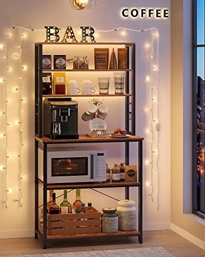 VASAGLE Coffee Bar, 31.5 Inches 6-Tier Baker's Rack with 6 Hooks