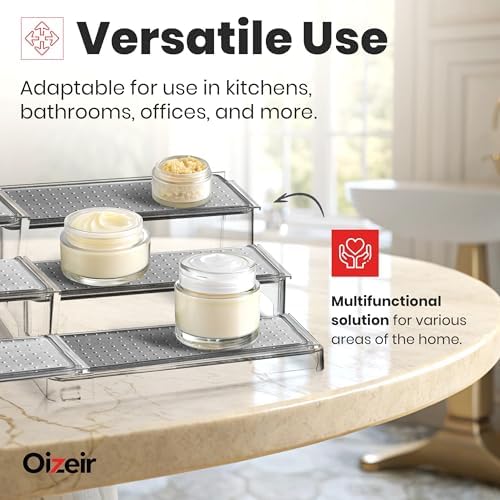 Oizeir 3-Tier Expandable Spice Rack Organizer for Cabinet, Clear