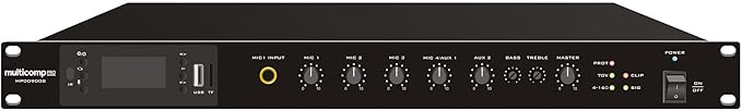 Class D Amplifier Mixer, 6 Input, 8 Ohm and 70V