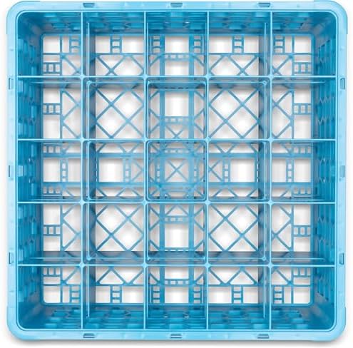 Carlisle FoodService Products Opticlean 25-Compartment Glass Racks for Restaurants with 2 Extenders - Dishwasher Rack for Beverage Glasses, Goblets, 7.12" Max Diameter, Blue