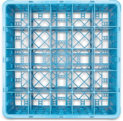 Carlisle FoodService Products Opticlean 25-Compartment Glass Racks for Restaurants with 2 Extenders - Dishwasher Rack for Beverage Glasses, Goblets, 7.12" Max Diameter, Blue