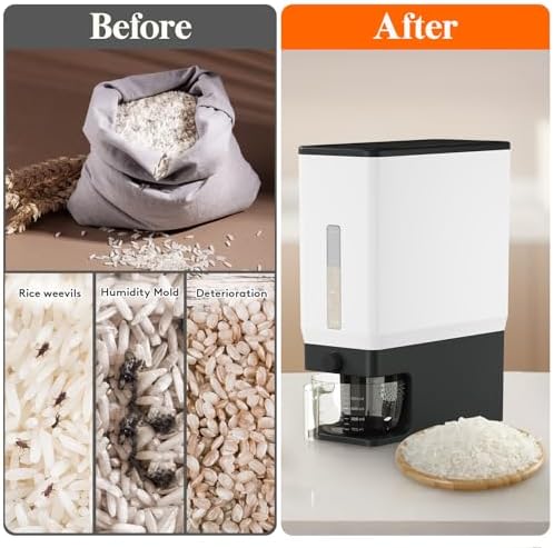Lifewit Rice Container 29 Lbs, One-Press Dispenser, Black 2 Packs