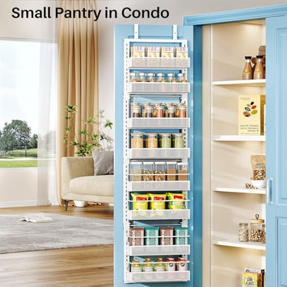 SNTD 8 Tiers Narrow Over the Door Organizer, 12.3"W x 4.7"D x 69"H, White