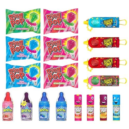 Halloween Candy Variety Pack, 18Ct Assorted Lollipops, Bulk Individually Wrapped Ring Pop, Push Pop, Baby Bottle Pop & Juicy Drop, Birthday Party Favors, Trick or Treat, Halloween Bowls, Kids Gifts