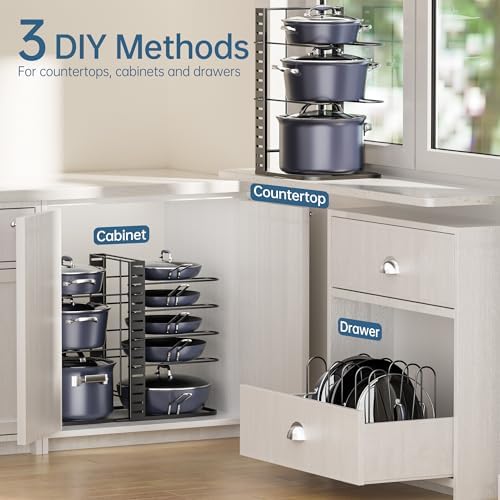 ORDORA Pots and Pans Organizer Under Cabinet 14.6", 8-Tier Adjustable Rack