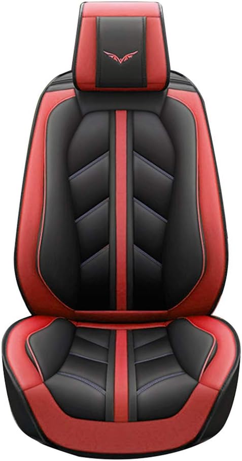 otoez Leather Car Seat Covers Full Set, Full Coverage Seat Covers for Cars, Waterproof Automotive Front & Back Seat Protector Universal Fit Most 5 Seats Car Sedan Truck SUV (Black & Red)