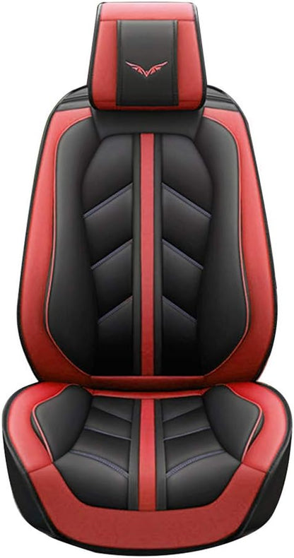 otoez Leather Car Seat Covers Full Set, Full Coverage Seat Covers for Cars, Waterproof Automotive Front & Back Seat Protector Universal Fit Most 5 Seats Car Sedan Truck SUV (Black & Red)